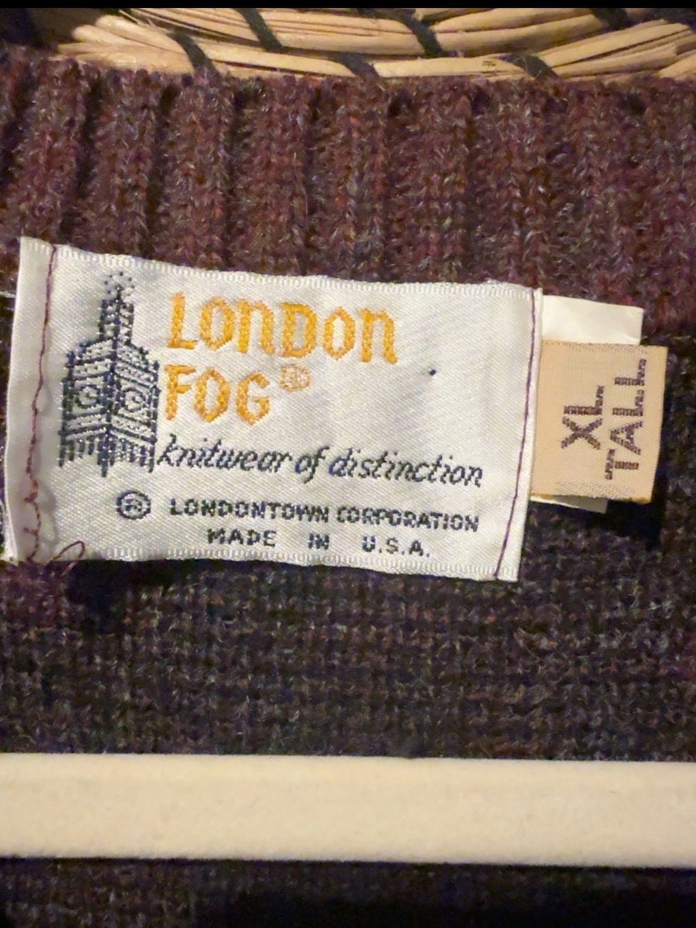 Vintage London Fog Argyle Sweater Vest XL Tall Made in USA Burgundy Wool Blend - Picture 7 of 7